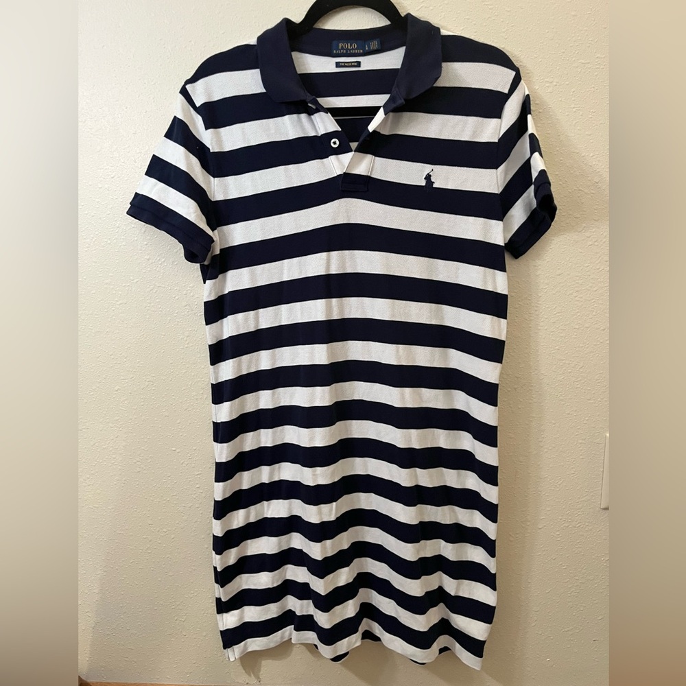 POLO Ralph Lauren Dress Navy Blue White L Large Short Sleeve Mesh Mini Polo